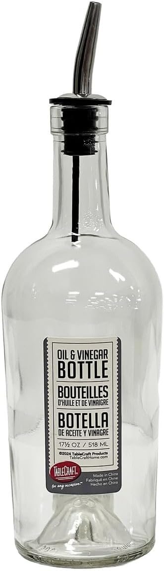 Tablecraft Home Glass Syrup Bottle with Vented Stainless Steel Pourer - 518ml
