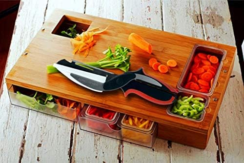 Clever Food Chopper Universal Scissors Kitchen Food Cutter Chopper Clever Kitchen Knife Clever Multipurpose Food Scissors Stainless Steel Vegetable Slicer (6 in 1, Orange and Black)