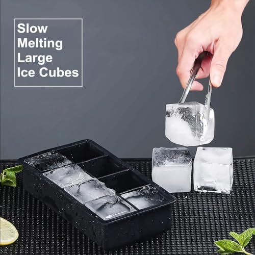 Bangp Large Silicone Ice Cube Tray with Bin and Tongs,2 Pack,Black
