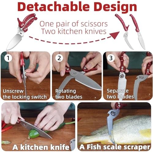Heavy Duty Poultry Shears Scissors,Kitchen Shears for food Heavy Duty,Kitchen Scissors All Purpose,Chicken,Fish,Meat,Easily Separable for Thorough Cleaning,Dishwasher Safe.