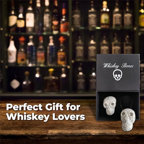 Hand Carved Granite Whiskey Stone Skulls Set for Whiskey Lovers - Set of 2 Whiskey Stones for a Chilled Drink Every Time