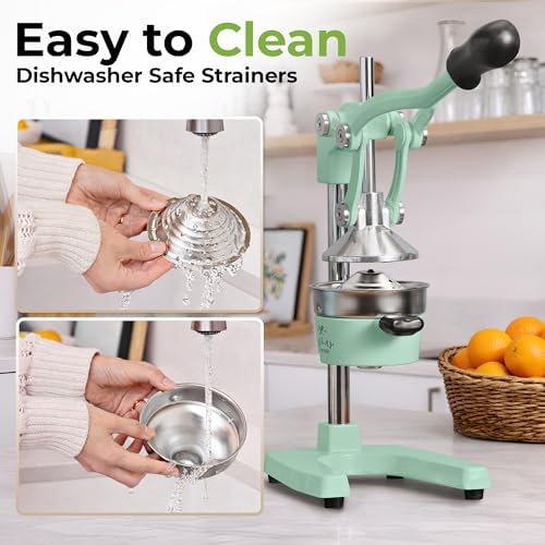 Zulay Kitchen Cast Iron Juicer - Heavy Duty Orange Juicer with Detachable Strainers for Easy Cleaning, Citrus Press for Citrus Fruits, Perfect for Bartenders, Juice Lovers & Health Enthusiasts