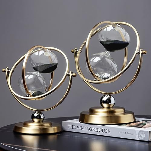 Hourglass Sand Timer, Hourglass Timer 60 Minutes, Large Metal 720° Rotating Hourglass, Brass Sand Clock 60 Min with Black Sand, Reloj De Arena 1 Hora, Gold 1 Hour Sandglass for Office Desk Home Gifts