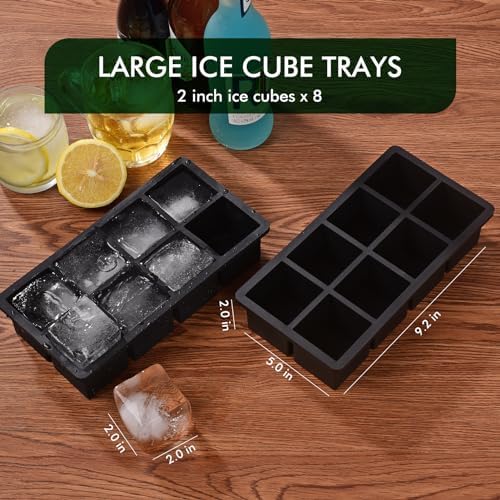 Ice Cube Tray, SLGOL Ice Trays for Freezer with Lid, Easy Release large Ice Cube Molds, Silicone ice cubes mold for Whiskey, Stackable Square Ice Tray for Cocktails Whiskey Juice Coffee【8 square】