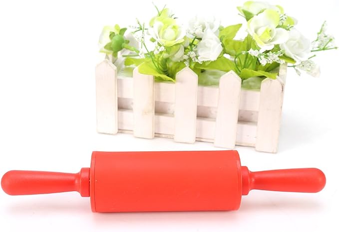 Non-Stick Silicone Rolling Pin Dough Rollers for Baking and Rolling Dough with Wooden Handle for Home Kitchen Children Cake 9 Inch(Orange)