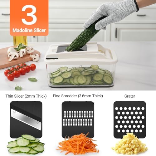 Sopito Vegetable Chopper Mandoline Slicer - Multifunctional Veggie Food Chopper With 6 Blades & Container, Heavy-Duty Vegetable Slicer and Cutter for Onion, Salad, and Food Preparation