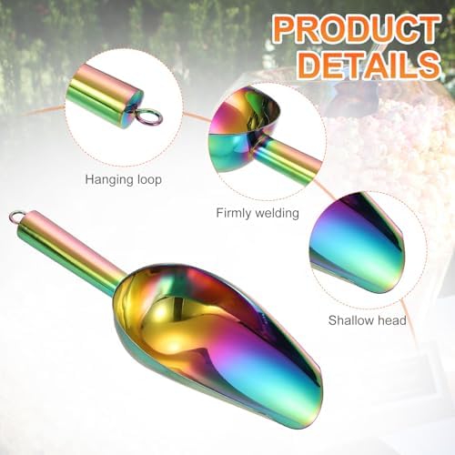 uxcell 2pcs Metal Ice Scoop, 9.8" x 3.5"Stainless Steel Ice Scooper for Kitchen Party Bar Wedding Use, Rainbow