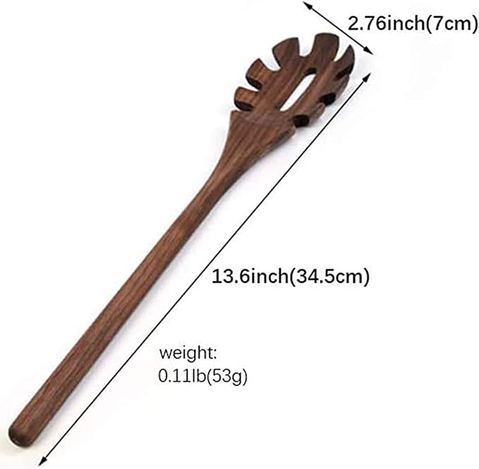 13' Black Walnut Wood Pasta Spoon and Server - Unique Design Acts as Both a Slotted Spoon and Fork