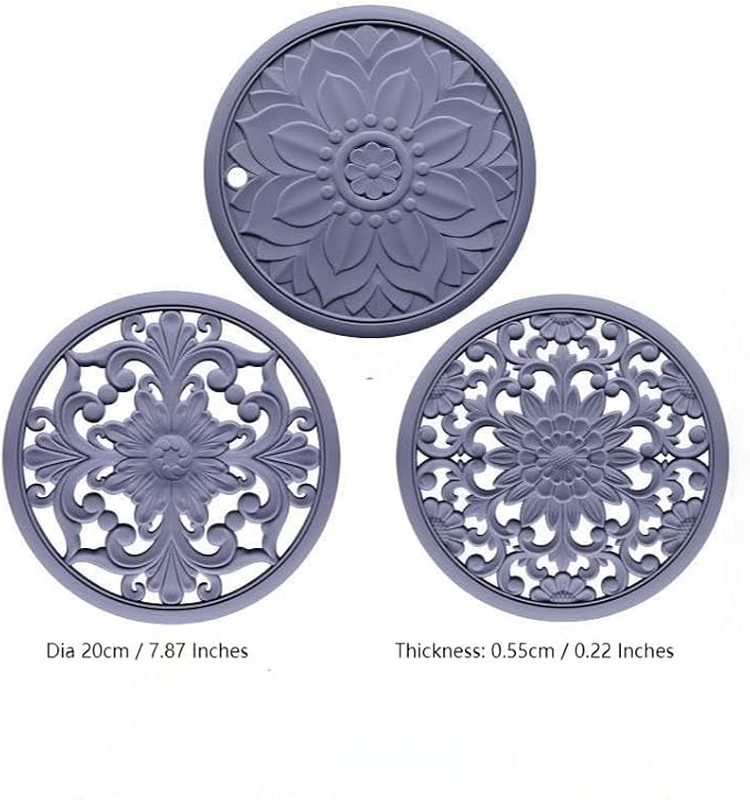 Green Silicone Trivets for Hot Dishes, Pots & Pans, Round Hot Pads for Kitchen, Silicone Trivet Mat for Table Tops, Silicon Pot Holder for Countertops, Heat Resistant Mat Set 3