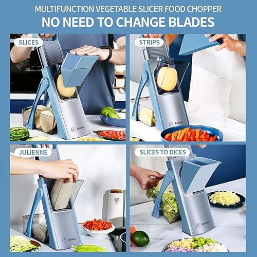 Multifunctional Mandoline Slicer, Julienne & Dicer, 5 in 1 Adjustable Vegetable Chopper for Perfect Potato, Kitchen Gadgets Vegetable & Fruit Slices in Seconds