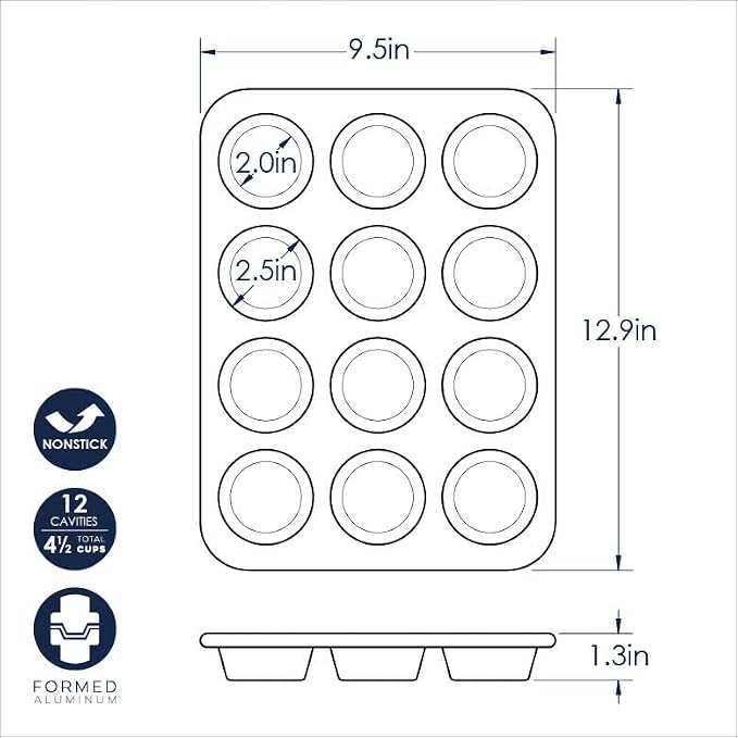 Nordic Ware Brilliant™ Colorful Bakeware 12 Cavity Muffin Pan, Nonstick made without PFAS or PTFE for safe cooking; Reinforced steel rim prevents warping