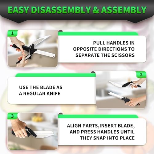 DZ Duozhan Food Cutting Scissors with Built-in Chopping Board - Premium Stainless Steel Kitchen Shears for Vegetables Fruits Meat Poultry - 2-in-1 Multi-Purpose Dishwasher Safe