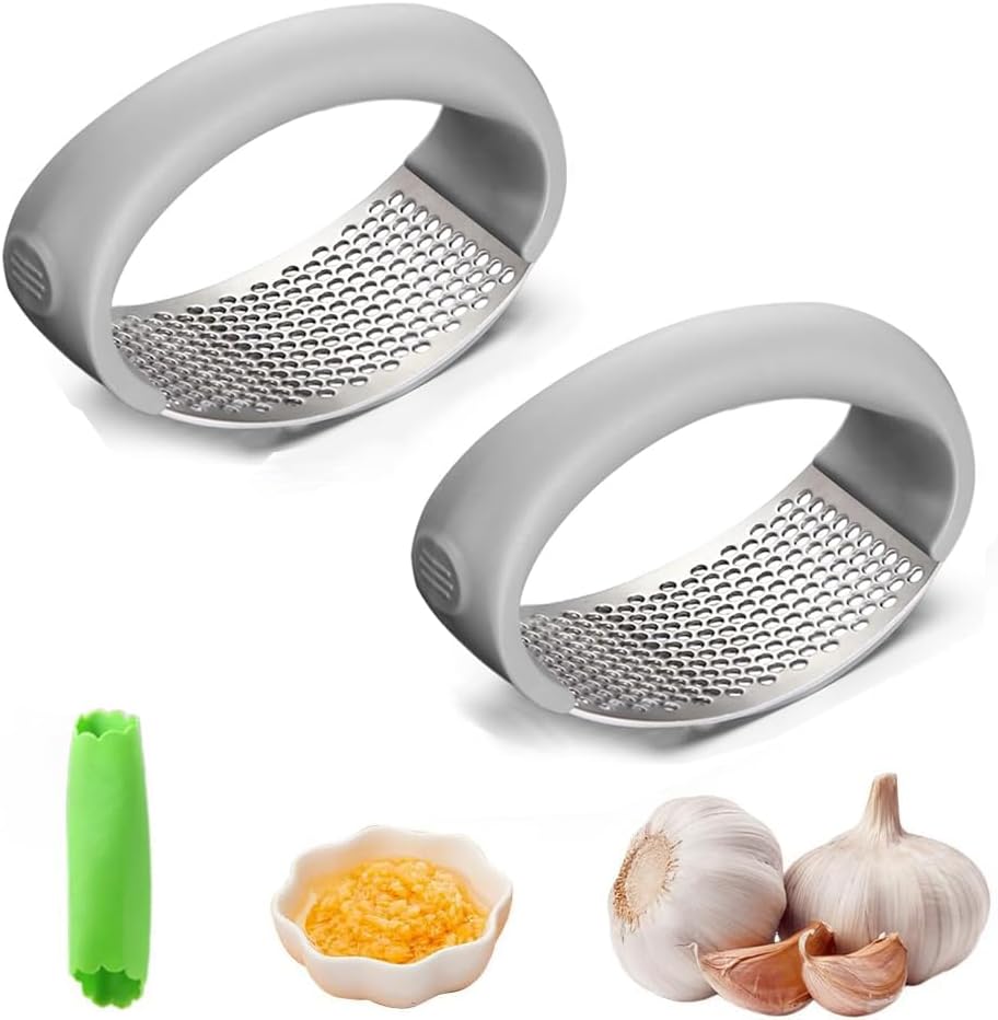 2025 Upgraded Stainless Steel Garlic Crusher - Portable Manual Garlic Press, Home & Kitchen Utensil (2, Gray)