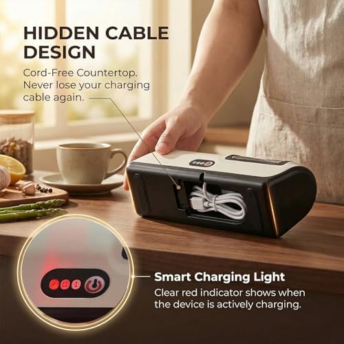 4-in-1 Knife Sharpener for Kitchen Knives & Scissors, Manual Pull-Through Sharpener with Tungsten Steel & Ceramic Slots, 3-Stage Sharpening Tool with Non-Slip Base