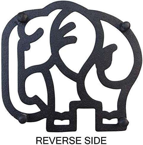 Elephant Cast Iron Trivet for Hot Pots & Kitchen & Dining Table, Elephant Gifts & Decor, Metal Wall Art, 2 or More for Set, Black, 6.6 x 6.1 Inches