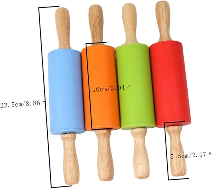 Mini Silicone Non-stick Rolling Pin with Wooden Handles Food-grade Heat-resistant Dough Roller for Cookies Pastries Pizza and Bread Baking