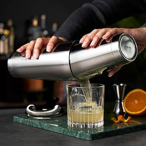 Viski Stainless Steel Shaker Tins for Cold Brew Cocktails, Margarita, Whiskey Sour, Espresso Martini Shaker, Home Bar Accessories, Bartending Tools, Bartender Gifts, 28 oz & 18 oz, Set of 2