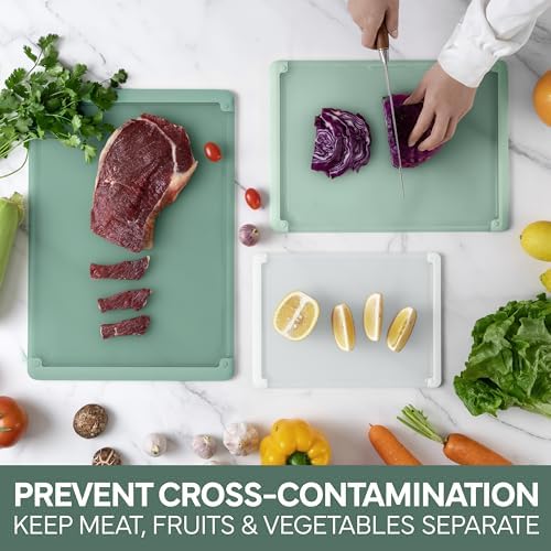 COOK WITH COLOR Extra Large Cutting Board Set, Jumbo-Sized Boards with Rubber Border for Enhanced Cooking Experience, 3-Piece, Sage
