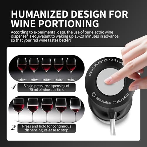 Rechargeable Wine aerator Electric Wine Decanter, Automatic Wine Dispenser withStorage Base,Two Modes:long press to continuously Dispense wine/single press to Dispense75ml of Wine