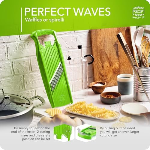 Börner by Reston Lloyd Wave-Waffle Power Line • Crinkle Cut/Spirelli Vegetable Slicer • Slicer for Wave Waffle Cut Style • Multiple Thickness Options • Made in Germany, Lime