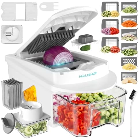 HAUSHOF All-in-1 Vegetable Chopper and Mandoline Slicer,13 Blades