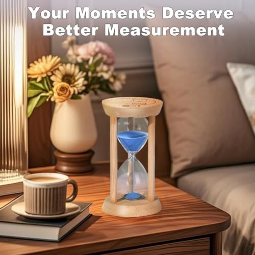 Wooden Sand Timers 2 Minute Hourglass,Stunning Glass Mini Blue Sand Clock for Productivity, Meditation & Decor, 2 Min Small Reloj De Arena for Kitchen, Office, Game, Classroom (Blue)