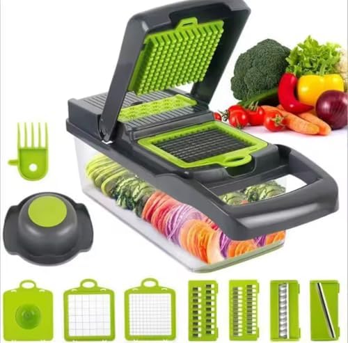 Veggie slicer 16 pieces (Gray, 1) 16 pieces hand operated vegetable slicer, veggie chopper, food chopper, onion cutter.