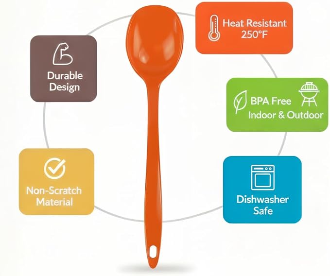 Reston Lloyd Cooking Spoon for Serving, Basting, Mixing, Heat Resistant, BPA Free Melamine 11 inch Utensil with Ergonomic Handle, Set of 6, Pink