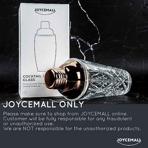 14.5 oz Glass Cocktail Shaker Set - Cut Crystal Tumbler Bartender Shaker with Stainless Sealing Steel Cap & Built - in Strainer, Martini Making Set for Home Use & Bar Use - Rosegold