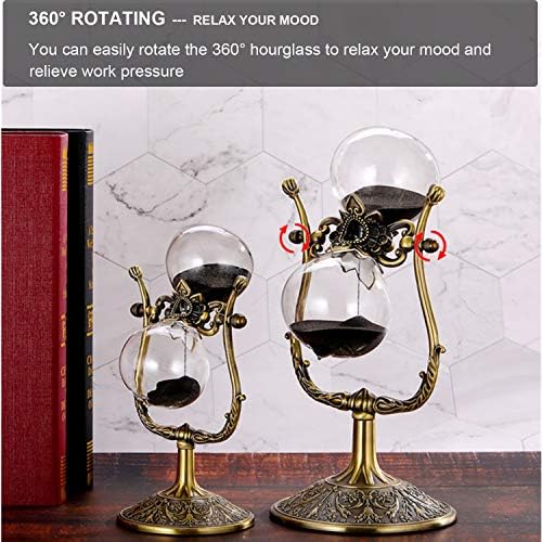 SuLiao Vintage 60 Minute Hourglass Sand Timer, Large Brass Engraved Rotating Sand Clock Stand, Unique Metal SandWatch 60 Min, Antique 1 Hour Glass Sandglass for Home, Desk, Office Decoration