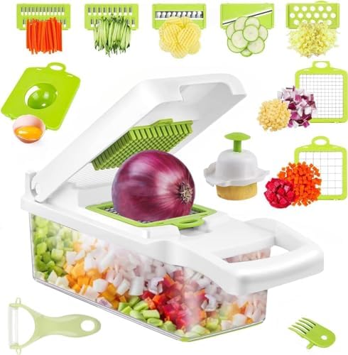 QuickSlice Multifunctional Vegetable Chopper - Ergonomic Manual Slicer for Dicing, Shredding, and Slicing - Kitchen Gadget Tool in white