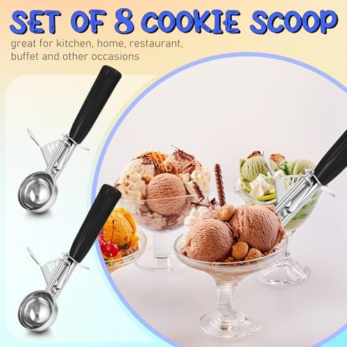 Reallnaive 8 Pcs Ice Cream Scooper with Trigger, 1 oz, Black