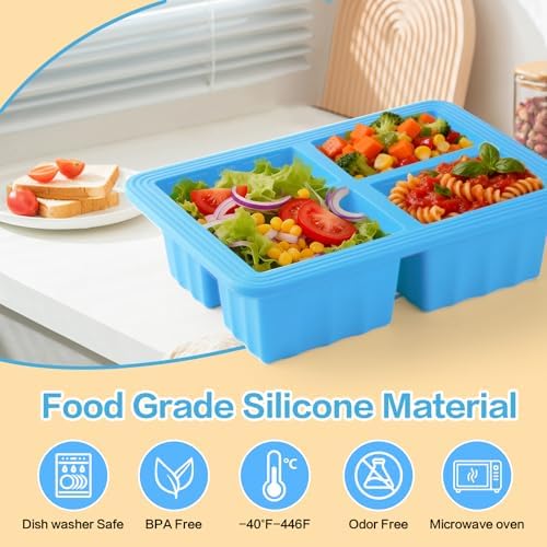 2 Pack Silicone Soup Freezer Molds with Lids, 1 Cup Silicone Freezing Soup Container, Ice Cube Trays for Freezer, Freeze Broth,Sauce,Leftovers, 250mL /125mL Portions, Blue