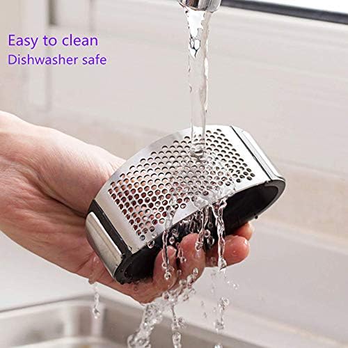 Sinnsally Garlic Press Rocker Garlic Peeler Garlic Mincer Rocker Stainless Steel Garlic Press Mincer Crusher Peeler Squeezer Slicer and Professional Press Garlic Tool (Blue Garlic Peeler)