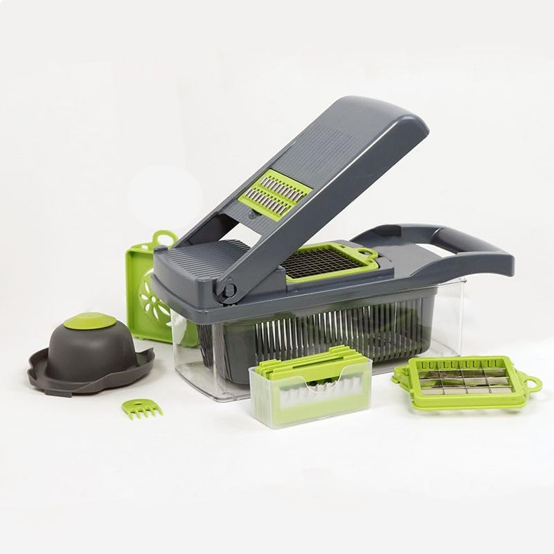 16 IN 1 VEGETABLE CHOPPER AND SLICER WITH CONTAINER -MULTI- FUNCTIONAL MANDOLINE CUTTER FOR ONIONS, FRUITS &CHEESE - KITCHEN GADGETS WITH INTERCHANGEABLE BLADES &PEELER.