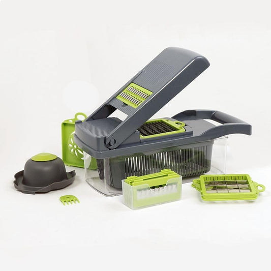 16 IN 1 VEGETABLE CHOPPER AND SLICER WITH CONTAINER -MULTI- FUNCTIONAL MANDOLINE CUTTER FOR ONIONS, FRUITS &CHEESE - KITCHEN GADGETS WITH INTERCHANGEABLE BLADES &PEELER.