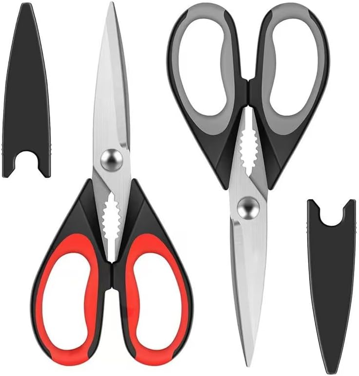 Kitchen Scissors All Purpose Heavy Duty, Kitchen Utensils Set, Stainless Steel Cooking Utensils Gadgets, Meat Poultry Food Shears Dishwasher Safe Utility Tools Home Gift (Black Red)