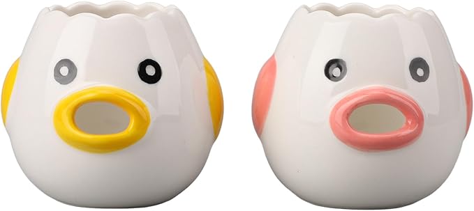 2Pcs Ceramic Egg Separator Set, Chicken-Shaped Yolk & White Divider | Pink/Yellow｜Serrated Edge Design｜Baking/Cooking Use｜Mess-Free Separation｜Dishwasher Safe｜Compact Storage｜Fun Kitchen Gadget