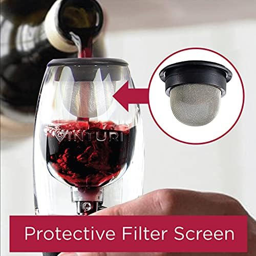 Vinturi Wine Aerator Pourer and Decanter for Red Wines Patented Design Perfectly Aerates Wines By The Glass or Bottle With Distinctive Sound, Includes No-Drip Base & Sediment Screen, Black