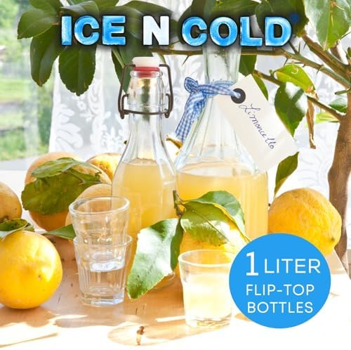 ICE N COLD Glass Swing Top Bottles | Flip Top Glass Bottles for Limoncello, Syrups, Oils, Vinegar, Extracts & Beverages | Airtight Reusable Glass Bottles (6-Pack, LARGE (1L | 34oz))