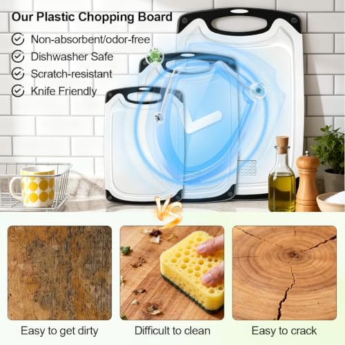 Viretang Dishwasher Safe Cutting Board for Kitchen, 3 Pieces, Grinding Area