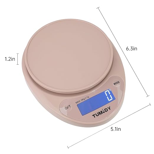 Small Digital Kitchen Scale Food -11lb/5kg Kitchen Weight Scale with LCD Display for Weight Loss, Sourdough Bread, Baking, Cooking, Keto and Meal Prep, 1g Precision, Batteries Included, Pink