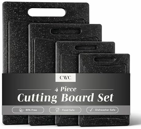 COOK WITH COLOR Non-Slip Cutting Board Set – Kitchen Essentials with Easy Grip Handle for Meat, Veggies, and Fruits, 4 Cutting Boards, Black