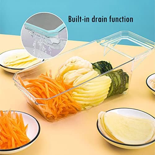 Multipurpose Vegetable Chopper with 6 Adjustable Stainless Steel Onion Blades, Cheese Chopper Grater, Manual Food Slicer with Drain Box and Blade Storage Box