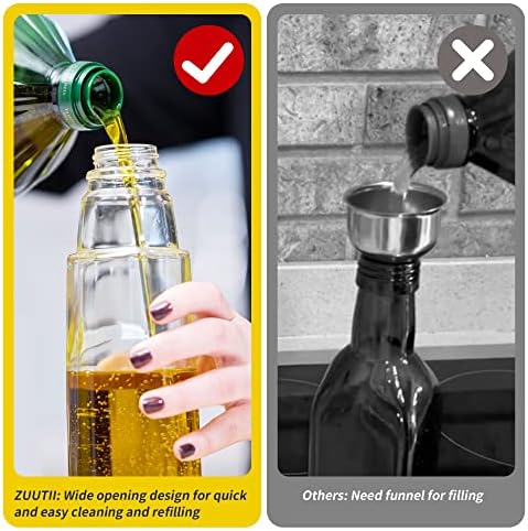 Zuutii Olive Oil Dispenser Set - Glass Oil & Vinegar Dispenser Bottle, Cream White & Gray