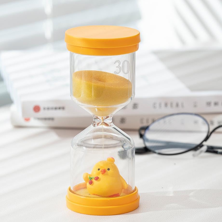 30 Minute Sand Timer,Hourglass Timer in Macaron Yellow with Chick Pattern