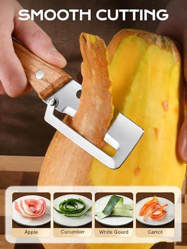 Wooden Peeler, Multi-Functional Vegetable Peeler For Kitchen, Thickened Wooden Handle Fruit Peeler, Ultra Sharp Stainless Steel Blades With Bottle Opener For Potato Pumpkin Papaya (1pc)