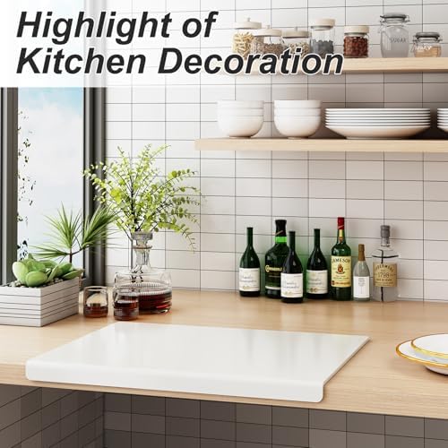 JJL Anti-Slip Acrylic Cutting Board with Counter Lip, 24 x 18 Inches, White, Perfect for Cutting Bread, Meat, and Vegetables, Ideal Choice for Kitchen Countertop Décor