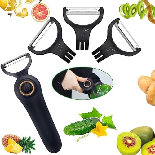 Electric Potato Peeler, Handheld Electric Vegetables and Fruit Peeler 3-in-1 Pro Set, USB Rechargeable Kitchen Gadgets for Apples, Potato, Carrots, Cucumber (Black)