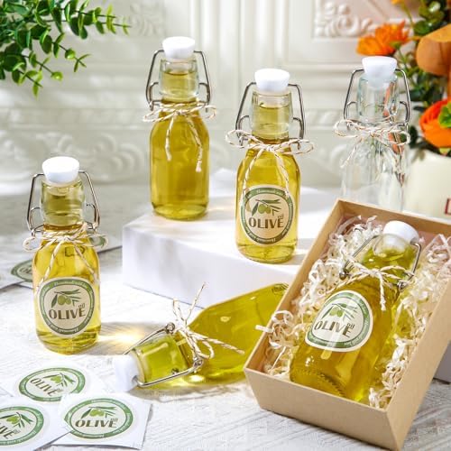 Queekay 20 Pack Mini Swing Top Glass Bottles with Labels